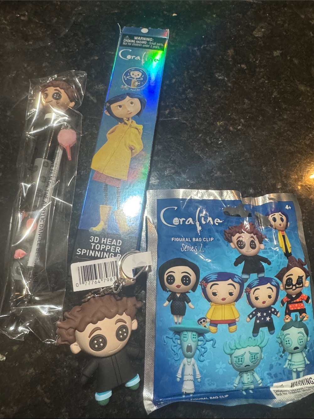 Coraline Figurine Bag Clip Keychain and pen